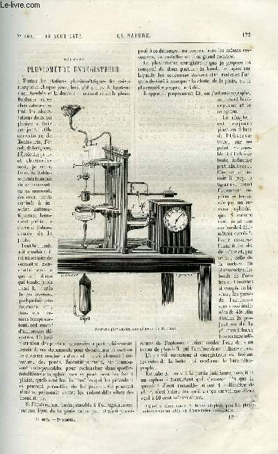 La nature n 168 - Nouveau pluviomtre enregistreur par Dr Fines, L'expdition du challenger, L'abeille italienne en France par Maurice Girard, Un costume de guerre aux iles Carolines, L'observatoire mtorologique du Puy de Dome par G.M. Gariel, Pile