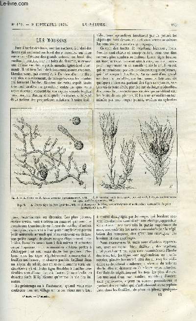 La nature n 171 - Les mousses par Gaston Bonnier, L'association franaise pour l'avancement des sciences par Gaston Tissandier, L'exposition d'appareils scientifiques de South Kensington museum