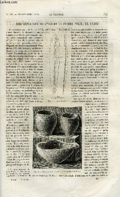 La nature n 181 - Une spulture de l'age de la pierre polie, en Anjou par Dr Verneau, Des vins colors par la fuchsine par Dr Bouchardat, Le rafflesia et le welwitschia par J. Poisson, Les avertissements mtorologiques agricoles