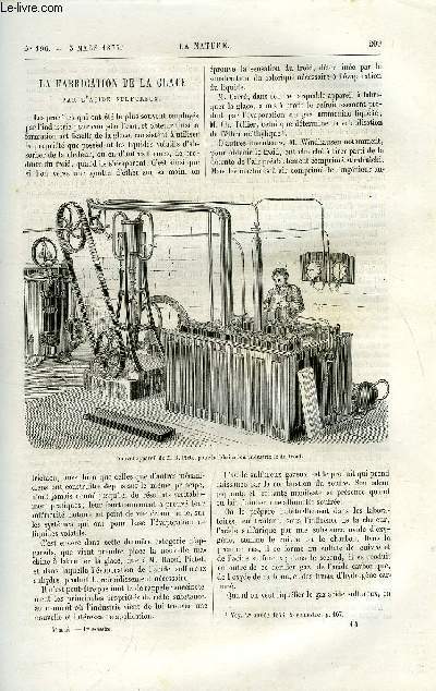 La nature n 196 - La fabrication de la glace par l'acide sulfureux par Gaston Tissandier, Les anneaux de Saturne d'aprs les observations rcentes par Amde Guillemin, Les rites funraires des peuples lacustres par Maxime Hlne, Les oiseaux d'hiver