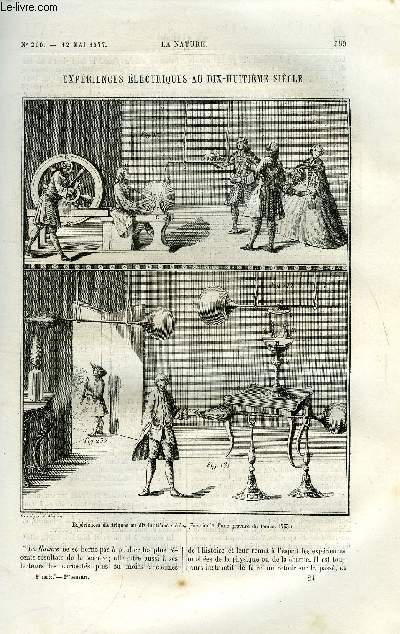 La nature n 206 - Expriences lectriques au dix huitime sicle, Le rachianecte glaucus des cotes de Californie par P.J. Van Beneden, L'exposition de philadelphie par Dr Saffrey, Reconstitution d'un mamouth fossile par Gaston Tissandier