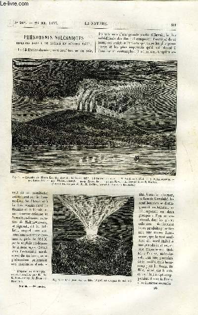 La nature n 208 - Phnomnes volcaniques observs dans l'ile Hawaii en fvrier 1877 par E. Hamy, Les priodes vgtales de l'poque tertiaire par le comte G. de Saporta, Limites extrmes de la vue humaine par Charles Boissay, Le ptrole en Pensylvanie