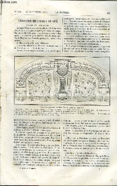 La nature n 226 - Exposition universelle de 1878 par G. de Mortillet, Le tlphone par W.H. Preece, Orage a grle, Les poissons archers par E. Sauvage, Spulture d'un gaulois inhum sur son char par Gaston Tissandier, De l'volution des nerfs