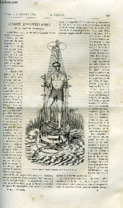 La nature n 243 - Appareil hydrothrapique de M. Gaston Bozrian, Dtermination de l'azote dans la nitroglycrine, La galerie ethnographique du muse d'artillerie par A. Bordier, L'iris, croiseur anglais, Le continent africain, Nouveau thermomtre