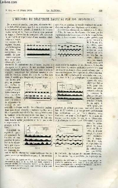 La nature n 256 - L'histoire du tlphone raconte par son inventeur par Al. Graham Bell, Le grand ballon captif a vapeur de M. Henri Giffard par Gaston Tissandier, Les indignes de la Nouvelle Caldonie par A. Serph