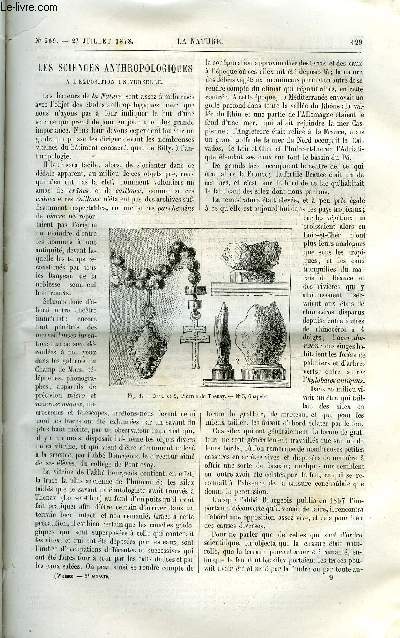 La nature n 269 - Les sciences anthropologiques a l'exposition universelle par Dr A. Bordier, Colorimtre perfectionn par Lon Laurent, L'clairage lectrique a la la filature du champ du pin, Micro tasimtre d'Edison, Le grand ballon captif a vapeur