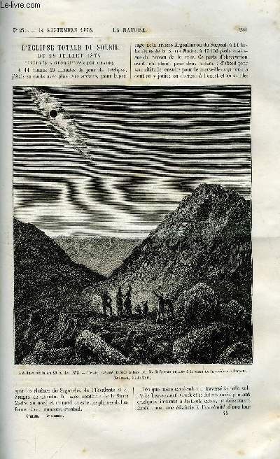 La nature n 276 - L'clipse totale du soleil du 29 juillet 1878 observe a Georgetown par St george Stanley, Les produits chimiques pour la grande industrie a l'exposition universelle par Ch. Girard, La lumire zodiacale et la frquence des taches