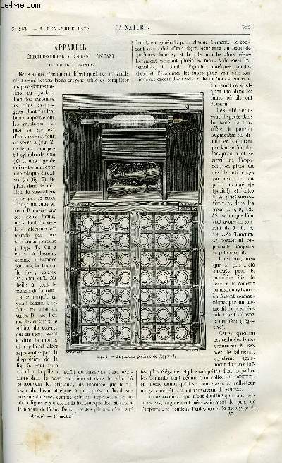 La nature n 283 - Appareil lectro-mdical a courant constant du docteur Onimus, L'air et le vide par Maurice Girard, Les sciences anthropologiques a l'exposition universelle, De l'art agricole et de l'conomie rurale dans la Grce antique