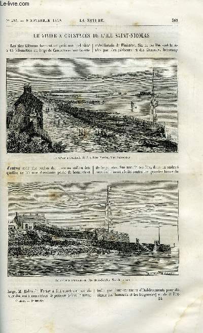 La nature n 284 - Le vivier a crustacs de l'ile Saint Nicolas, Le saumon de Californie par Raveret Wattel, Electromtre enregistreur de M. Mascart par A. Angot, Locomotive sans foyer par C.M. Gariel, La fivre jaune, De l'art agricole et de l'conomie