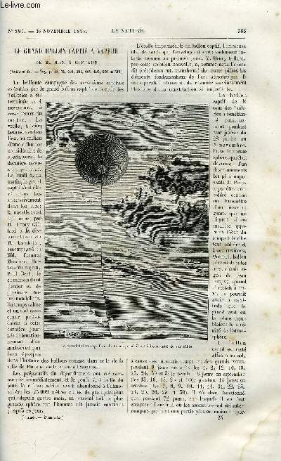 La nature n 285 - Le grand ballon captif a vapeur de M. Henry Giffard par Gaston Tissandier, Weather indicator par Th. Moureaux, Communications lectriques des trains en marche par C.M. Gariel, Pont Maria Pa sur le Douro a Porto, De l'art agricole