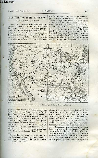 La nature n 304 - Les avertissements maritimes du signal service des Etats Unis par Th. Moreaux, Cration d'un muse astronomique a l'observatoire de Paris, Nouvelles lampes lectriques, Les batraciens de France, la salamandre terrestre par E. Sauvage