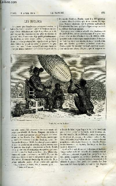 La nature n 305 - Les zoulous, Les cultures du champ d'exprience de Grignon par P.P. Dhrain, Le pont sur la mer a New York par Charles boussay, Les ascenseurs, Horloge pneumatique, L'expdition anglaise au pole nord de 1875-1876