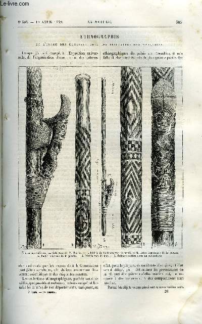 La nature n 307 - Ethnographie de l'usage des chasses chez les insulaires des marquises par E.T. Hamy, Nouveau tlscope catadioptrique par Paul et Prosper Henry, Le plus grand tunnel du monde, Excursions au mont blanc par Henri Velter, Les cultures