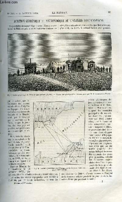 La nature n 346 - Jonction godsique et astronomique de l'Algrie ave l'Espagne par le commandant Pierre, La pile thermo-lectrique de C. Clamond, Principes de l'application du sulfocarbonate de potassium par P. Mouillefert, Les mormolyces, Le nouveau