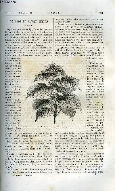 La nature n 355 - Une nouvelle plante textile, la ramie par Gabriel Marcel, Une nouvelle falsification des confitures par Dr J. de B, La production du bl aux Etats unis par P.P. Dehrain, Une excursion aux pyramides d'Egypte, La physique sans appareils