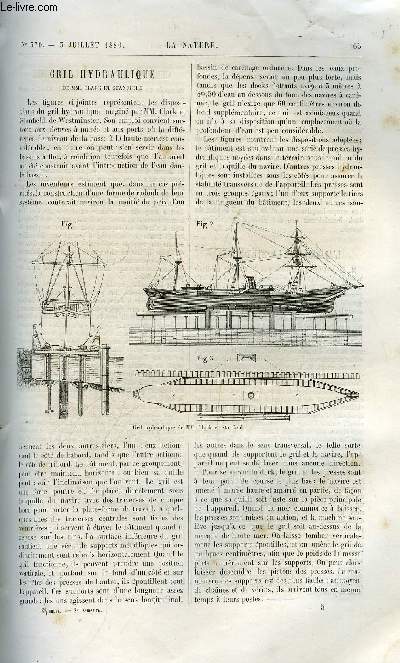 La nature n 370 - Gril hydraulique de MM. Clark et Stanfield, Les origines et le dveloppement de la vie par Edmond Perrier, L'emploi du Mica chez les indiens, La physique sans appareils par Gaston Tissandier, De l'aimant en mdecine par Dr P. Richer