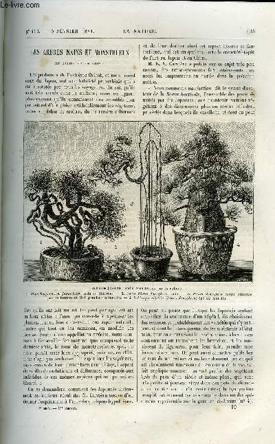 La nature n 401 - Les arbres nains et monstrueux au Japon et en Chine, Les units lectriques par E. Hospitalier, L'ascenseur a air comprim de plainpalais par L. Bacl, L'asphalte par Lon Malo, Le chronographe dent par L. Niesten