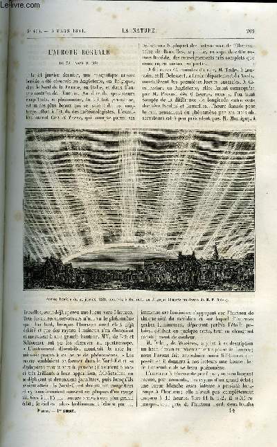La nature n 405 - L'aurore borale du 31 janvier 1881, Les variations morphologiques d'un type de plantes par le marquis de Saporta, Le mtier a dentelles de M. Malhre, Appareil a prendre des silhouettes de Lavater