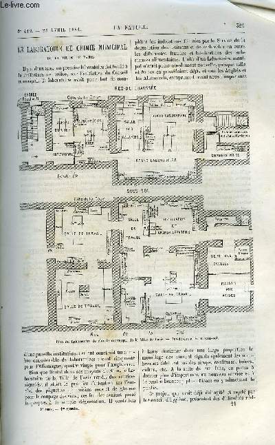 La nature n 412 - Le laboratoire de chimie municipal de la ville de paris par Gaston Tissandier, Les origines et le dveloppement de la vie par Edmond Perrier, Chauffage des wagons de chemin de fer par l'actate de soude, La valle de Kashmyr