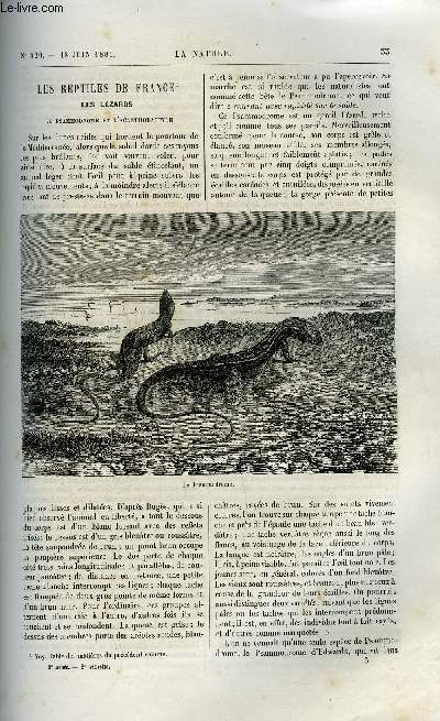 La nature n 420 - Les reptiles de France, les lzards par E. Sauvage, Tunnels et ponts de la manche par Achille Six, Sur la puissance d'emmagasinement des accumulateurs lectriques par E. Hospitalier, Les phnomnes d'hypnotisme, Le tlgraphe rapide