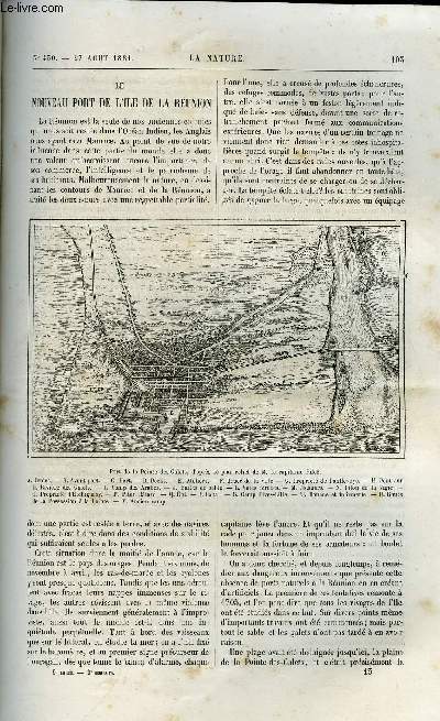 La nature n 430 - Le nouveau port de l'ile de la Runion par L.R., La salle publique de lecture a la bibliothque nationale par Charles Letort, Le microphone dans les observatoires par L. Niesten, L'eau et les irrigations en Algrie par P.P. Dehrain