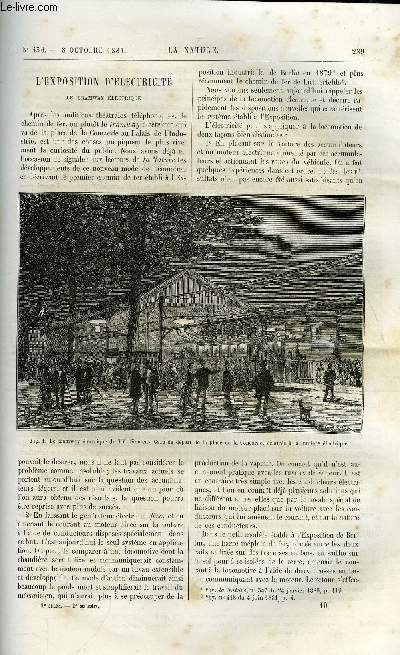 La nature n 436 - L'exposition d'lectricit, le tramway lectrique, Le tllogue, nouvel appareil de tlgraphie optique d'un capitaine gaumet, Les fugiens du jardin d'acclimatation par Paul Juillerat, La puissance musculaire chez les insectes