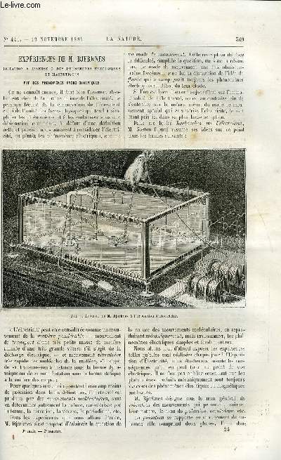 La nature n 441 - Expriences de M. Bjerknes, imitation inverse des phnomnes lectriques et magntiques par des phnomnes hydro-dynamiques, Les pneumatiques de hron d'alexandrie, La viande de porc infecte, Les reptiles de France par E. Sauvage