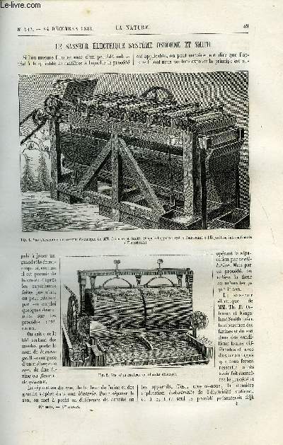 La nature n 447 - Le sasseur lectrique systme osborne et smith, La campagne de dragages du travailleur dans la Mditerrane et dans l'Atlantique en 1881 par A. Milne Edwards, Les paons de nuit a queue, Les tramways lectriques de San Francisco par L.