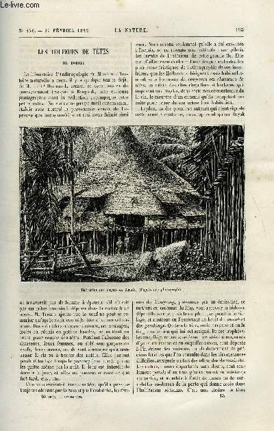 La nature n 456 - Les coupeurs de ttes de borno, La mesure du travail, La porcelaine par Charles Lauth, Extincteurs automatiques d'incendie de M. Hiram Maxim