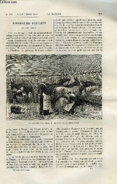 La nature n 483 - Nourricerie d'enfants au lait d'anesse par Acart, Appareil de M. de Caligny pour la traverse des cluses et canaux, Les mammifres du Kamtchatka par Dr Dybowski, Le muse d'ethnographie du Trocadro par Jean Bertillon, Le chemin de fer