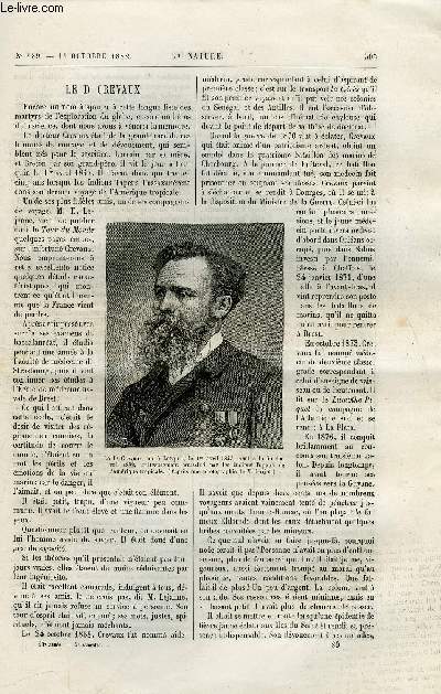 La nature n 489 - Le Dr Crevaux, Accroissement de la population dans le dpartement de la Seine par A. Durand Claye, Le canal maritime de Malacca par Maxime Hlne, Appareils mtorologiques du comptoir d'escompte de Paris, Locomotive systme cottrau