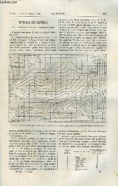 La nature n 491 - Mtorologique nautique, les isanomes d't dans l'Atlantique nord par L. Brault, Les cliff-dwellers par le marquis de Nadaillac, Le grand arlequin de cayenne par Maurice Girard, Louis Favre, entrepreneur du grand tunnel du Saint