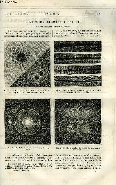 La nature n 518 - Imitation des phnomnes lectriques par les courants liquides ou gazeux par C. Decharme, Arbres gants du turkestan par G. Capus, Les tricycles a l'exposition du stanley-club par Dr H. Marais, Pile au bichromate de potasse par G.