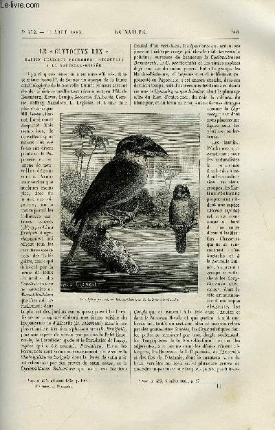 La nature n 532 - Le clytoceyx rex, martin chasseur rcemment dcouvert a la Nouvelle Guine par E. Oustalet, Elevateurs a grains, L'observatoire du bureau international des poids et mesures par Gaston Tissandier, La consommation de charbon et de vapeur