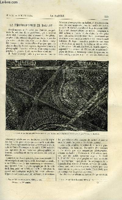 La nature n 562 - La photographie en ballon par Gaston Tissandier, Ls psorospermies utriculiformes ou sarcosporidies par Dr J. Pelletan, Le nouveau bateau de sauvetage de M. Carlos Belvas, Voyage du Talisman, Le condensateur honigman, Indicateur