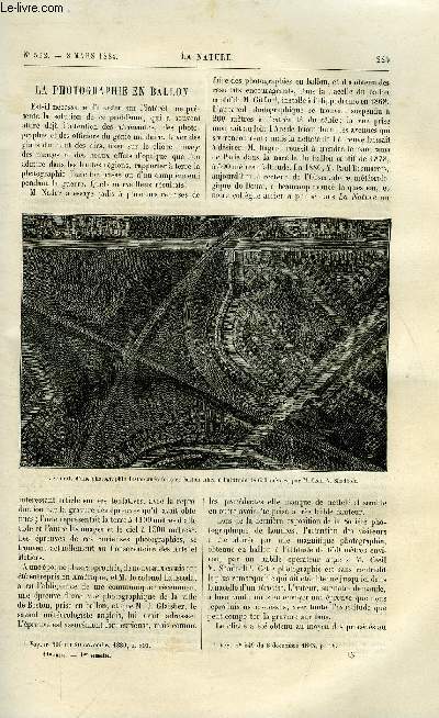 La nature n 562 - La photographie en ballon par Gaston Tissandier, Ls psorospermies utriculiformes ou sarcosporidies par Dr J. Pelletan, Le nouveau bateau de sauvetage de M. Carlos Belvas, Voyage du Talisman, Le condensateur honigman, Indicateur