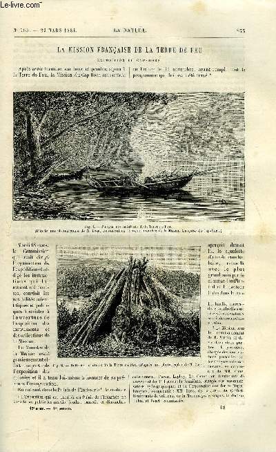 La nature n 565 - La mission franaise de la terre de feu, exposition du cap horn, La chimie allemande et les falsifications, Revolver photographique d'amateurs par Gaston Tissandier, Explorations sous marines, voyage du Talisman, L'explosion de la rue