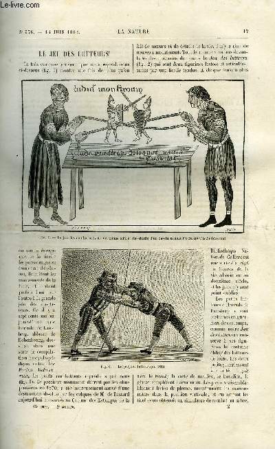 La nature n 576 - Le jeu des lutteurs par H. Bouchot, La force des matires explosives, Le nouveau phare d'eddystone par G. Richou, Le grand canon du Rio-Colorado aux Etats Unis, Carte murale de la France, Piles a oxyde de cuivre et a liquide alcalin