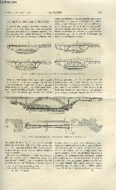 La nature n 585 - Le nouveau pont route de Porto par Gaston Tissandier, Le rapport du Dr Straus sur le cholra de Toulon, L'art industriel a Blois, fabrication de la faence, L'exploitation du diamant au Brsil par De Bovet, Ascensions arostatiques du 7