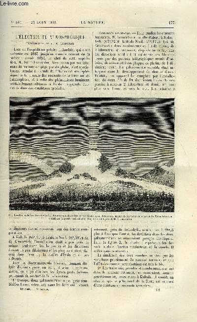 La nature n 586 - L'lectricit atmosphrique, La production industrielle de l'oxygne et de l'azote par Brin frres, L'exposition gnrale italienne de Turin par Maxime Hlne, La mission franaise au Krakatoa, Aiguille pour changement de voie