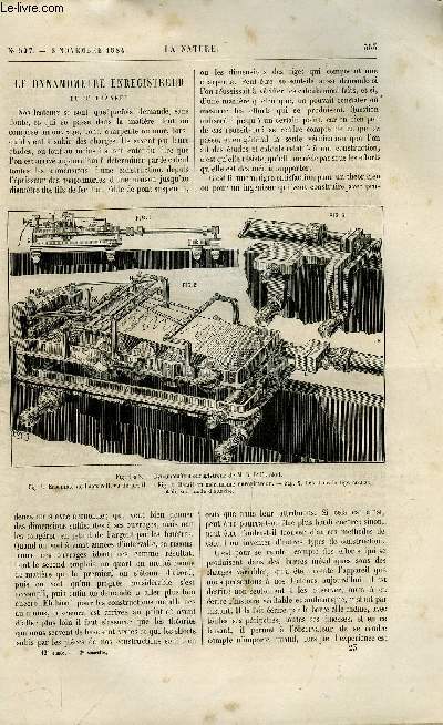 La nature n 597 - Le dynamomtre enregistreur du Dr Frankel, Les couronnes solaires observes en ballon par Gaston Tissandier, Les gorges du tarn par Louis de Malafosse, Les portes de fer par Emile Pitsch