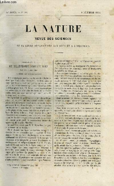 La nature n 601 - Tlgraphie et tlphone simultanes par les mmes fils par Ed. Hospitalier, Etudes sur les marines de l'antiquit, bataille de drpane par le contre amiral Serre, Grande exprience de lumire lectrique excute a New York, Jeux