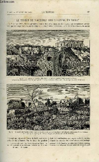 La nature n 607 - Le typhon du 7 octobre 1884 a Catane, en Sicile par Jean Platania, Une distribution d'air comprim a Birmingham, Ponton mobile donnant passage aux voies ferres sur le Mississipi, Le fusil, Le concours des vlocipdistes a Leipzig