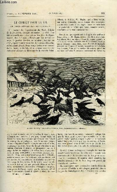 La nature n 611 - Le combat pour la vie, un chien dvor par des corbeaux, La suspension volontaire de la vie par A. de Rochas, Les ventilateurs d'aration pour les mines de M. E.D. Farcot, Les progrs rcents dans l'enseignement des sourds muets