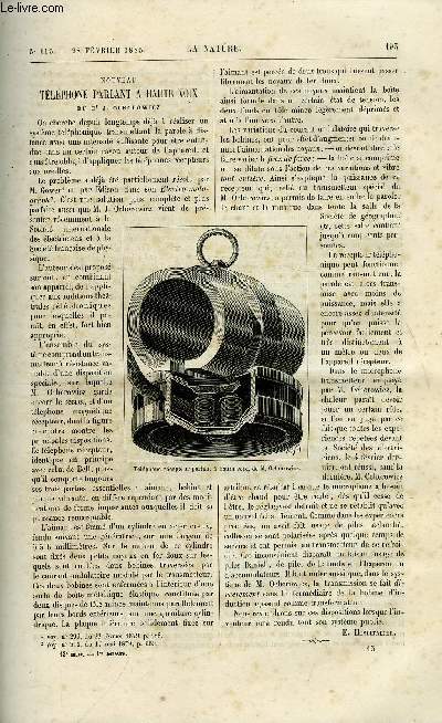 La nature n 613 - Nouveau tlphone parlant a haute voix du Dr J. Ochorowicz, Anesthsie par les mlanges titrs de chloroforme et d'air, Les arostats captifs de l'arme franaise par Gaston Tissandier, L'cole centrale des arts et manufactures