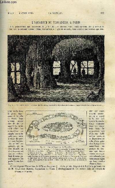 La nature n 618 - L'aquarium du trocadro a Paris par Gaston Tissandier, Epuration des eaux pour les usages industriels, Moteur domestique de M. Davey, La nouvelle galerie palontologique du musum d'histoire naturelle de Paris, Exploration de l'ile