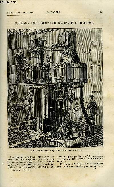 La nature n 620 - Machine a triple dtente de MM. Rankin et Blackmore par G. Hart, L'audition colore par A. de Rochas, L'institut odontotechnique de France par Gaston Tissandier, La comatule et l'organisation des encrines par Edmond Perrier,L'exposition