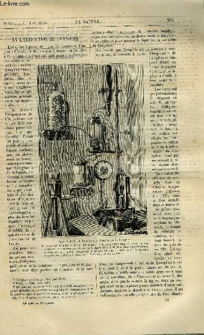 La nature n 624 - La liqufaction de l'oxygne par L. Cailletetet, Exploration de l'ile Krakatau par R. Bron, Communications tlgraphiques avec les trains en marche, Les calaos par E. Oustalet, L'exposition d'lectricit a l'observatoire de Paris