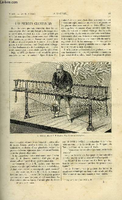 La nature n 629 - Les pierres chantantes par Gaston Tissandier, Le bopyre du palmon par P. de Sde, Galvanatypie par G. Mareschal, La laponie russe par Jules de Guerne, Les reconnaissances a grandes distances par le colonel Laussedat, L'outillage