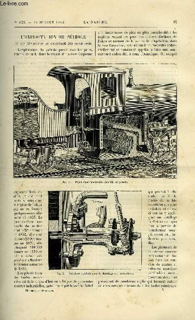 La nature n 633 - L'exploitation du ptrole, La crmation dans l'Inde mridionale par J. Philaire, Eruption du volcan Smeore dans l'ile de java, Le cylindrographe, Pont levant du canal de l'ourcq a Paris, L'ile de la runion